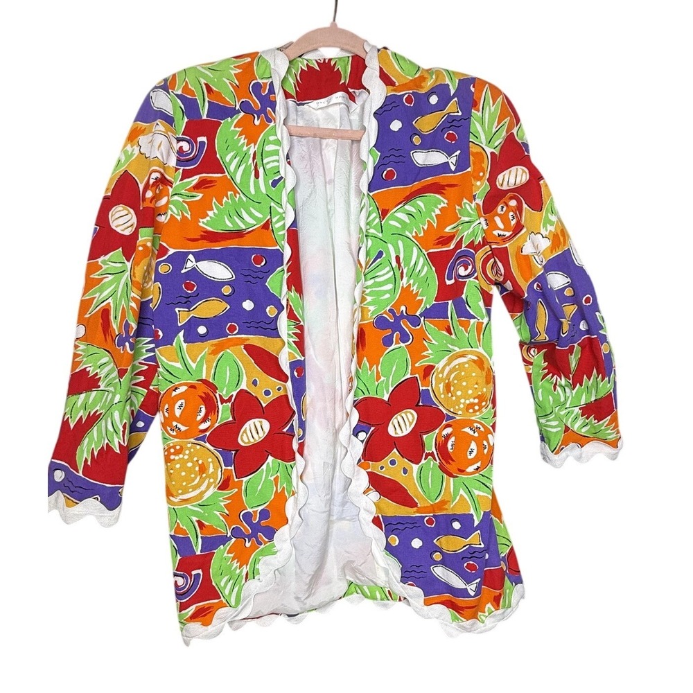 Vintage Brett Harrison Jacket Womens One Size Multicolor Tropical Fish Ruffle